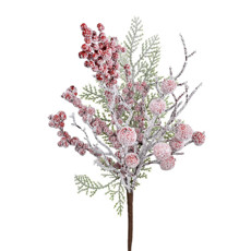 Imagem de HASTE DECORATIVA DE BERRIES VERMELHAS NEVADAS COM FOLHAGEM VERDE 38X15CM - GRILLO - Grillo Ltda