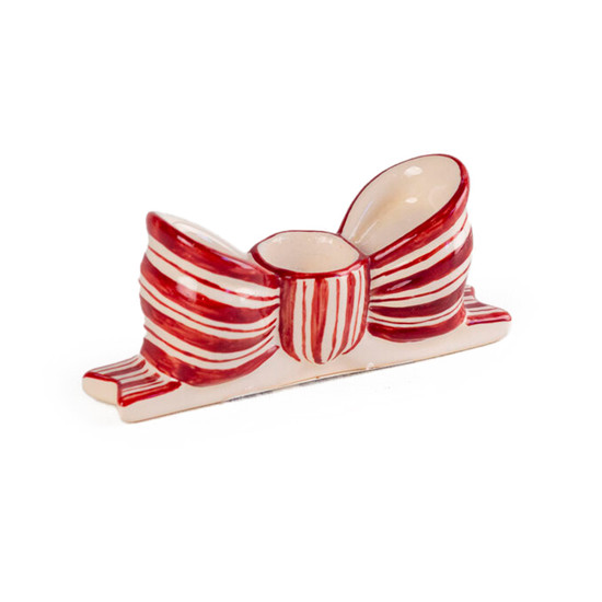 Imagem CASTIÇAL NATALINO LAÇO LISTRADO VERMELHO CEREJA 5X10,5X3CM - CERÂMICA LUIZ SALVADOR