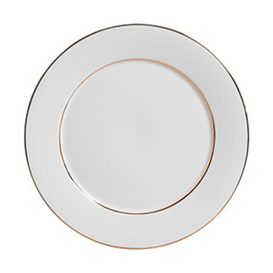 Imagem CONJUNTO DESIRRÉ 6 PRATOS BRANCOS RASOS COM FILETE DOURADO 27CM - SCALLA CERÂMICA