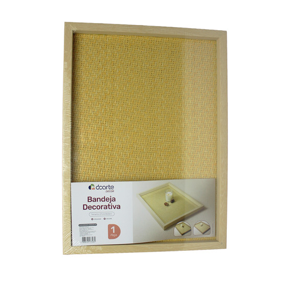Imagem BANDEJA DECORATIVA BEGE DE MADEIRA E POLIÉSTER 2,5X37X27CM - DCARTE