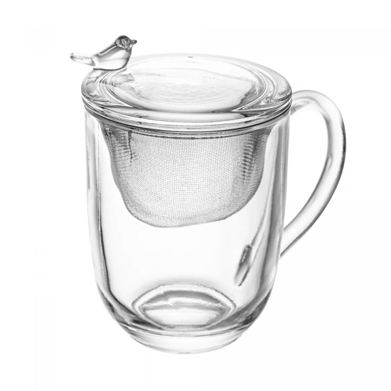 Imagem CANECA COM TAMPA E FILTRO BIRD 350ML CRISTAL 12X14X8CM - WOLFF