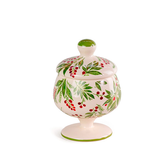 Imagem POTICHE BERRIES VERMELHAS E FOLHAS VERDES DE CERÂMICA - CERÂMICA LUIZ SALVADOR