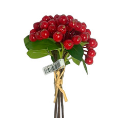 Imagem de BUQUÊ DECORATIVO DE BERRIES VERMELHAS E FOLHAGEM VERDE DE PLÁSTICO 22X14CM - GRILLO - Grillo Ltda