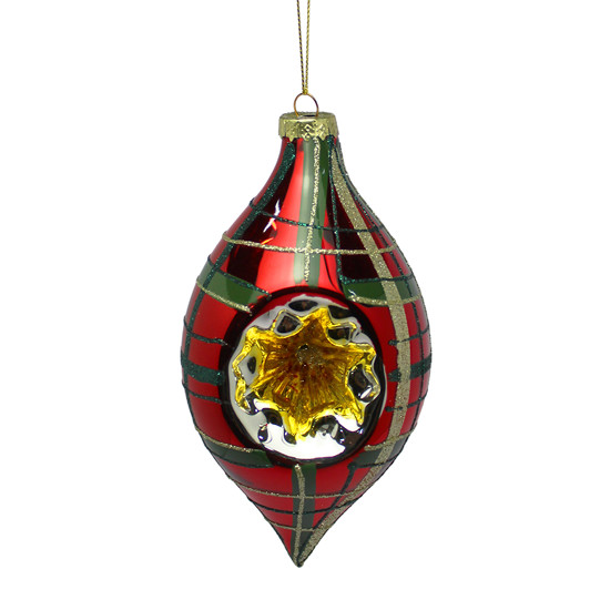 Imagem CONJUNTO 2  PINGENTES NATALINOS XADREZ VERMELHO E VERDE DE VIDRO 16X8CM - TUUT