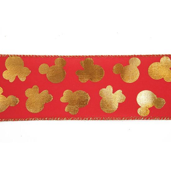 Imagem FITA ARAMADA DECORATIVA VERMELHA E DOURADA DE POLIÉSTER 10CM X 4,57M - CROMUS