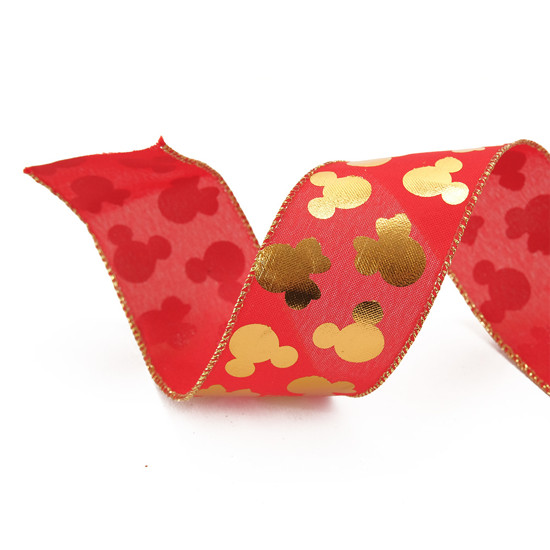 Imagem FITA ARAMADA DECORATIVA VERMELHA E DOURADA DE POLIÉSTER 10CM X 4,57M - CROMUS