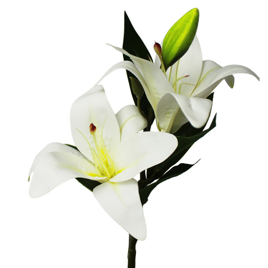 Imagem HASTE DECORATIVA DE LÍRIOS BRANCOS E FOLHAS VERDES DE PLÁSTICO 38X14CM - GRILLO