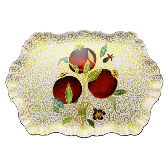 Imagem TRAVESSA OVAL DE CERÂMICA COM BORDA DOURADA 2X38X26CM - SCALLA CERÂMICA