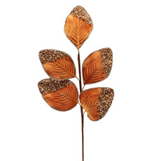 Imagem de HASTE DECORATIVA DE FOLHAS COR COBRE AVELUDADO DE TECIDO E METAL 62X20CM - TOKDACASA - Cromus Embalagens Ind E Com Ltda