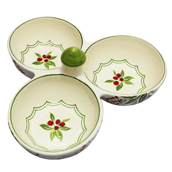 Imagem PETISQUEIRA BERRIES E FOLHAS VERDES DE CERÂMICA 8X24X24CM - CERÂMICA LUIZ SALVADOR