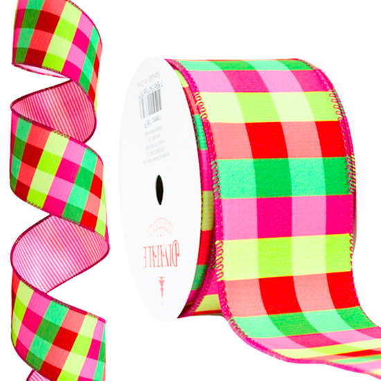 Imagem FITA NATALINA ARAMADA COLORIDA XADREZ DE POLIÉSTER 6,3CM X 9M - DINATALE