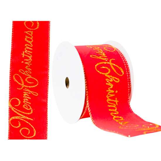 Imagem FITA NATALINA ARAMADA VERMELHO E DOURADO 8CM X 9,14M - DINATALE