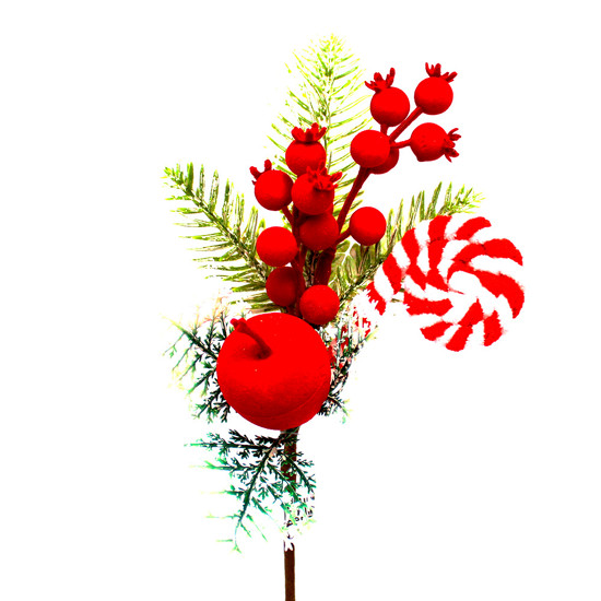 Imagem HASTE NATALINA DECORATIVA COM FOLHAS VERDES DE PLÁSTICO E METAL - GRILLO