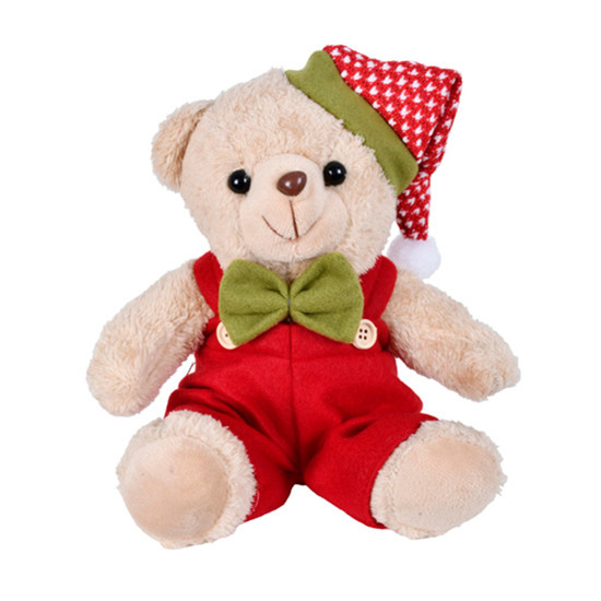 Imagem URSO NATALINO DE PELÚCIA VERMELHO E VERDE COM GORRO 20CM - GRILLO