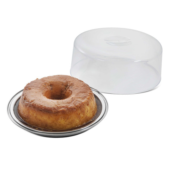 Imagem PRATO NEO DE INOX PARA PUDIM COM CÚPULA DE POLIESTIRENO 12X23X23CM - FORMA