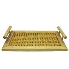 Imagem de BANDEJA DE MADEIRA RETANGULAR TRAMADA COM ALÇA 6X30X19CM - ENTRECASA - Inverno Verao Comercio De Modas E Decoracao Eireli