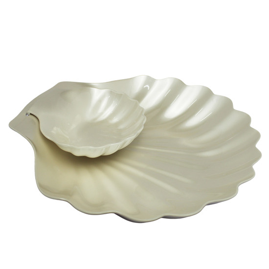 Imagem CONJUNTO 2 PETISQUEIRAS FORMATO CONCHA BRANCA PEROLADA DE MELAMINA - ENTRECASA