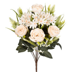 Imagem de BUQUÊ MISTO DE CAMÉLIA E MARGARIDA BEGE DE PLÁSTICO MOLDÁVEL 49X23X23CM - GRILLO - Grillo Ltda