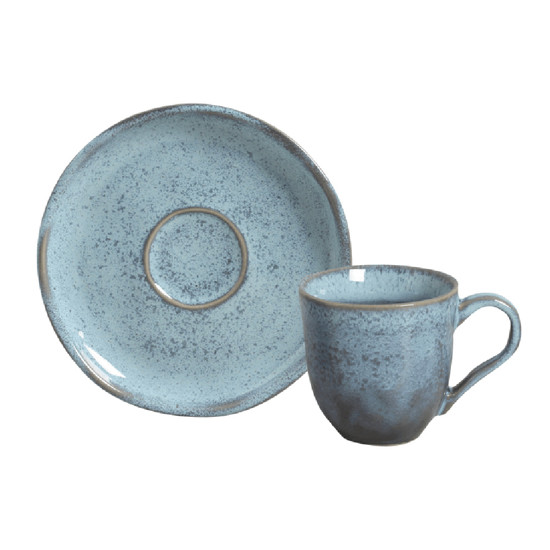 Imagem XÍCARA COM PIRES 120ML BIO AZUL BREEZE EM CERÂMICA 8,5X13,5CM - PORTO BRASIL