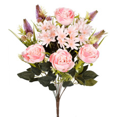 Imagem de BUQUÊ MISTO DE CAMÉLIA E MARGARIDA ROSA DE PLÁSTICO MOLDÁVEL 49X23X23CM - GRILLO - Grillo Ltda