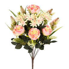 Imagem de BUQUÊ MISTO DE CAMÉLIA E MARGARIDA SALMÃO DE PLÁSTICO MOLDÁVEL 49X23X23CM - GRILLO - Grillo Ltda