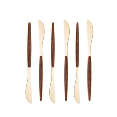 Imagem de CONJUNTO DE 06 FACAS EM AÇO INOS COM CABO EM ESTAMPA DE MADEIRA COR DOURADO - LYOR  - Coliseu Presentes Ltda