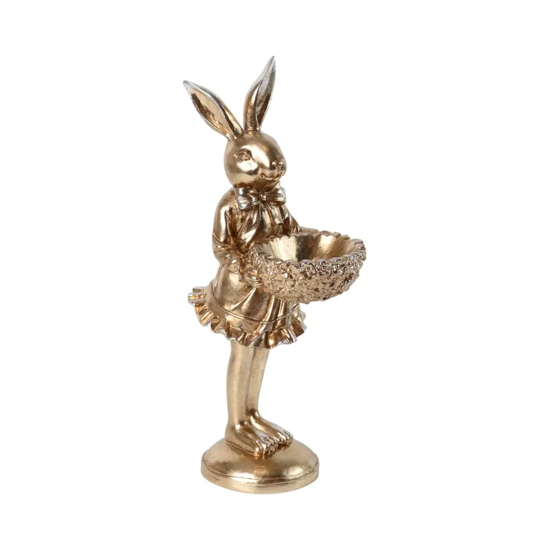 Imagem COELHA DOURADA DECORATIVA COM CESTO DE RESINA 33X10X11CM - CROMUS