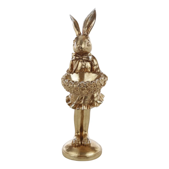 Imagem COELHA DOURADA DECORATIVA COM CESTO DE RESINA 33X10X11CM - CROMUS