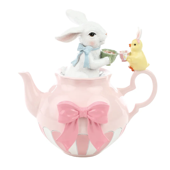 Imagem BULE DECORATIVO ROSA DE RESINA 20X14X20CM - CROMUS