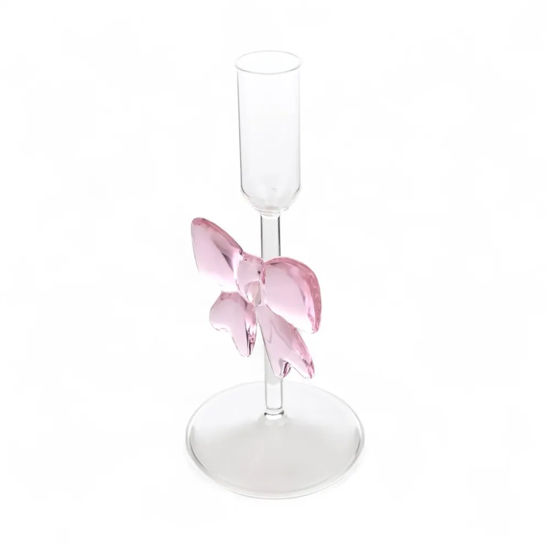 Imagem PORTA-VELAS TAÇA 20ML COM LAÇO ROSA DE VIDRO 17X8X8CM - CROMUS
