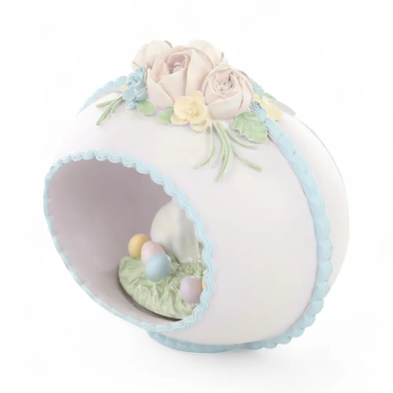 Imagem CASAL DE COELHOS BRANCOS NO OVO DECORATIVO DE RESINA 14X17X10CM - CROMUS