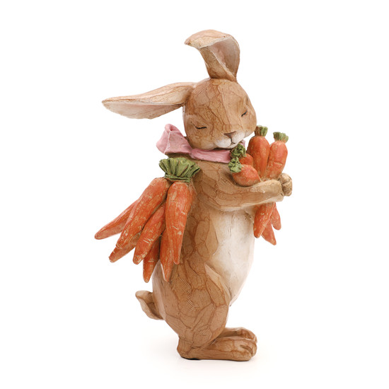 Imagem COELHO MARROM COM CENOURAS DECORATIVO DE RESINA 24X15X8CM - CROMUS