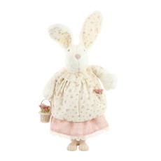 Imagem de COELHA SEGURANDO CESTA DE PELÚCIA EM TECIDO BRANCO/ROSA DE POLIÉSTER - CROMUS - Cromus Embalagens Ind E Com Ltda
