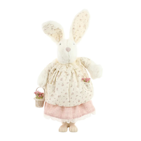 Imagem COELHA SEGURANDO CESTA DE PELÚCIA EM TECIDO BRANCO/ROSA DE POLIÉSTER - CROMUS