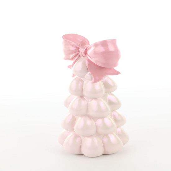 Imagem TORRE DECORATIVA DE OVOS DE PÁSCOA DE RESINA ROSA COM LAÇO 26X10,5X11,5CM - CROMUS