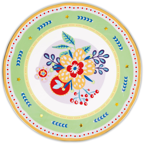 Imagem SOUSPLAT OU PRATO PARA BOLO BUQUET DE FLORES DE PORCELANA 31CM - BACI MILANO