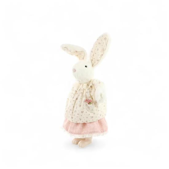 Imagem COELHA SEGURANDO CESTA DE PELÚCIA EM TECIDO BRANCO/ROSA DE POLIÉSTER - CROMUS