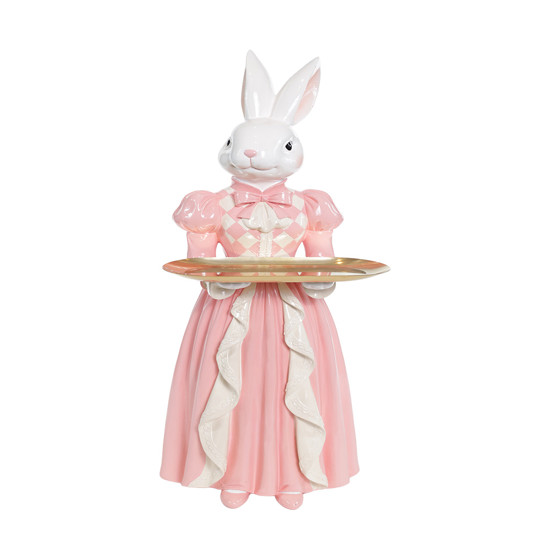 Imagem COELHA DECORATIVA DE RESINA COM BANDEJA DOURADA 55X17X16CM - CROMUS