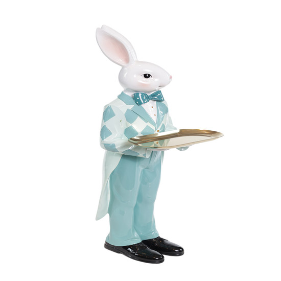 Imagem COELHO DECORATIVO DE RESINA COM BANDEJA DOURADA 55X18X17CM - CROMUS