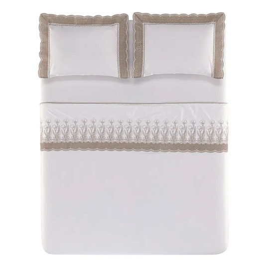 Imagem JOGO DE CAMA KING 300 FIOS MARTORANA BRANCO/LEGNO DE ALGODÃO - TRUSSARDI