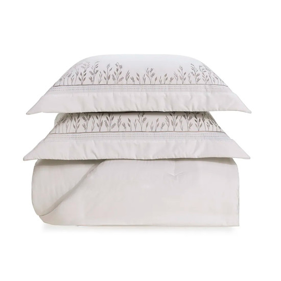 Imagem COLCHA FLORA COM PORTA TRAVESSEIROS KING 300 FIOS 100% ALGODÃO BRANCO - TRUSSARDI