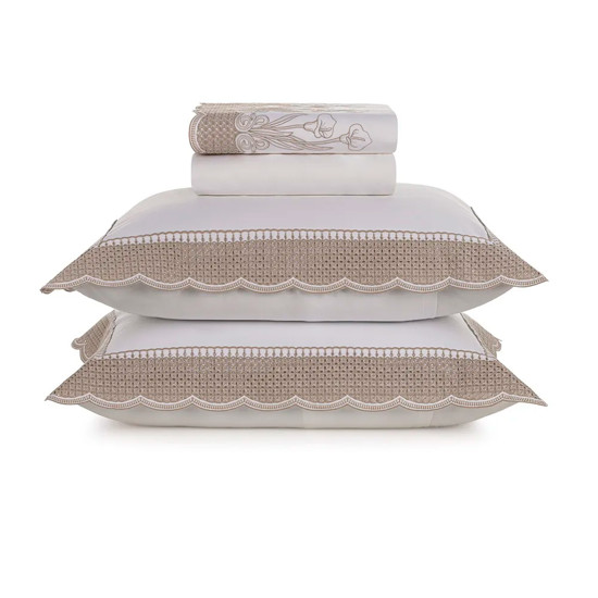 Imagem JOGO DE CAMA KING 300 FIOS MARTORANA BRANCO/LEGNO DE ALGODÃO - TRUSSARDI