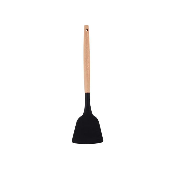 Imagem ESPATULA LISA SILICONE PRETO C/ CABO MADEIRA 31,7X7,8 