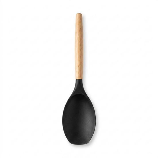 Imagem COLHER DE SILICONE PRETO COM CABO DE MADEIRA - 31,5X6,7X1,7  