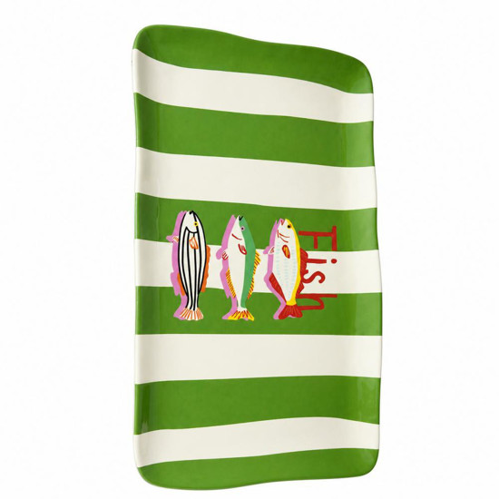 Imagem TRAVESSA RETANGULAR EM MELAMINA PEIXES VERDE E BRA