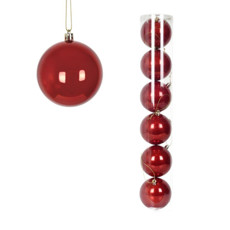 Imagem de BOLA NATALINA METALIZADA JOGO COM 6 UNIDADES TUBO / 8CM VERMELHO - Grillo Ltda