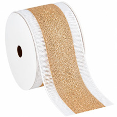 Imagem de FITA ARAMADA CETIM/GLITTER 6,3CMX9,14M BRANCO DOURADO - Grillo Ltda