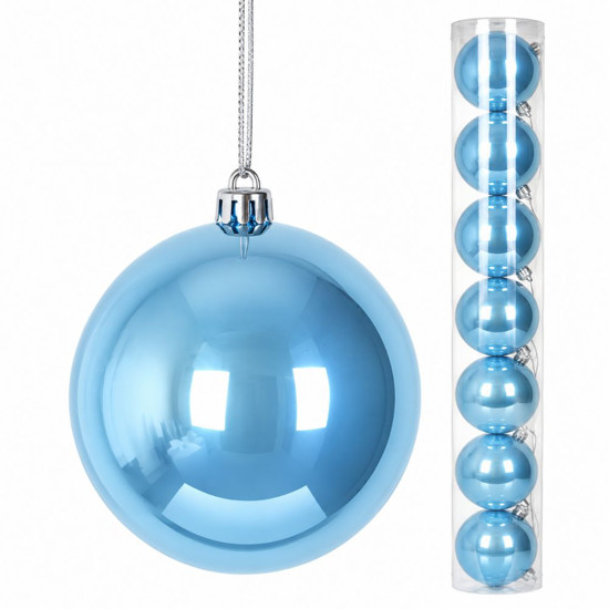 Imagem BOLA NATALINA PEROLADA JOGO COM 9 UNIDADES / TUBO 6CM AZUL CLARO