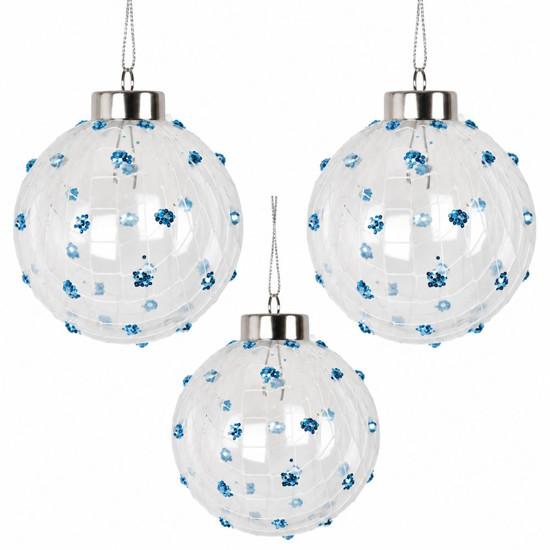 Imagem BOLA DECORADA 8CM JOGO COM 3 UNIDADES / AZUL BRANCO